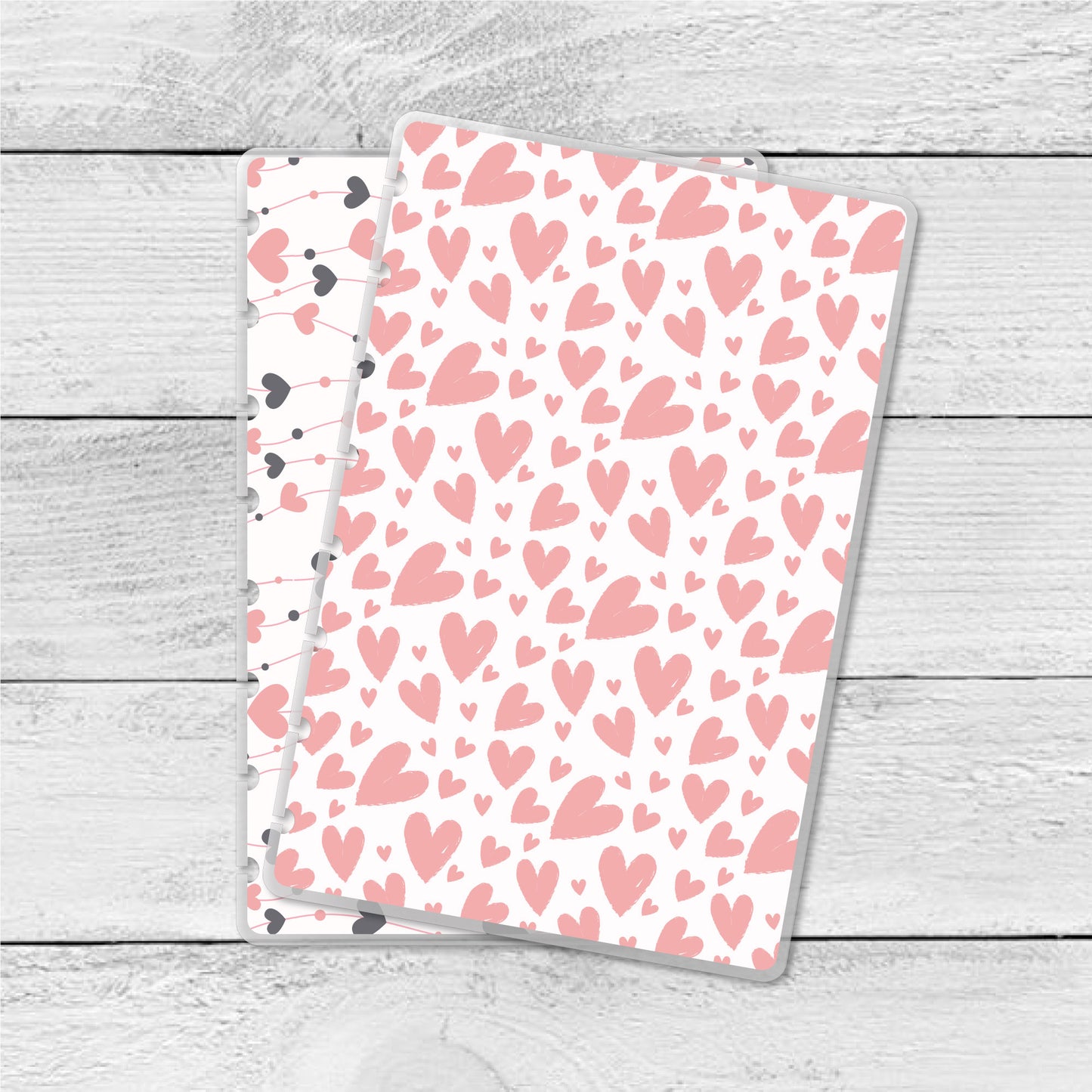 Pink and Gray Hearts Junior Discbound Planner and Notebook Covers