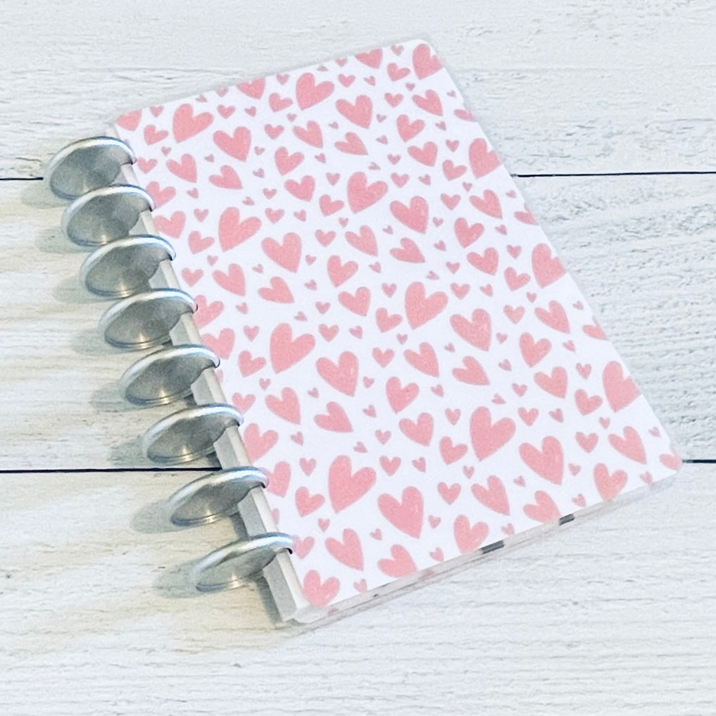 Pink and Gray Hearts Junior Discbound Planner and Notebook Covers