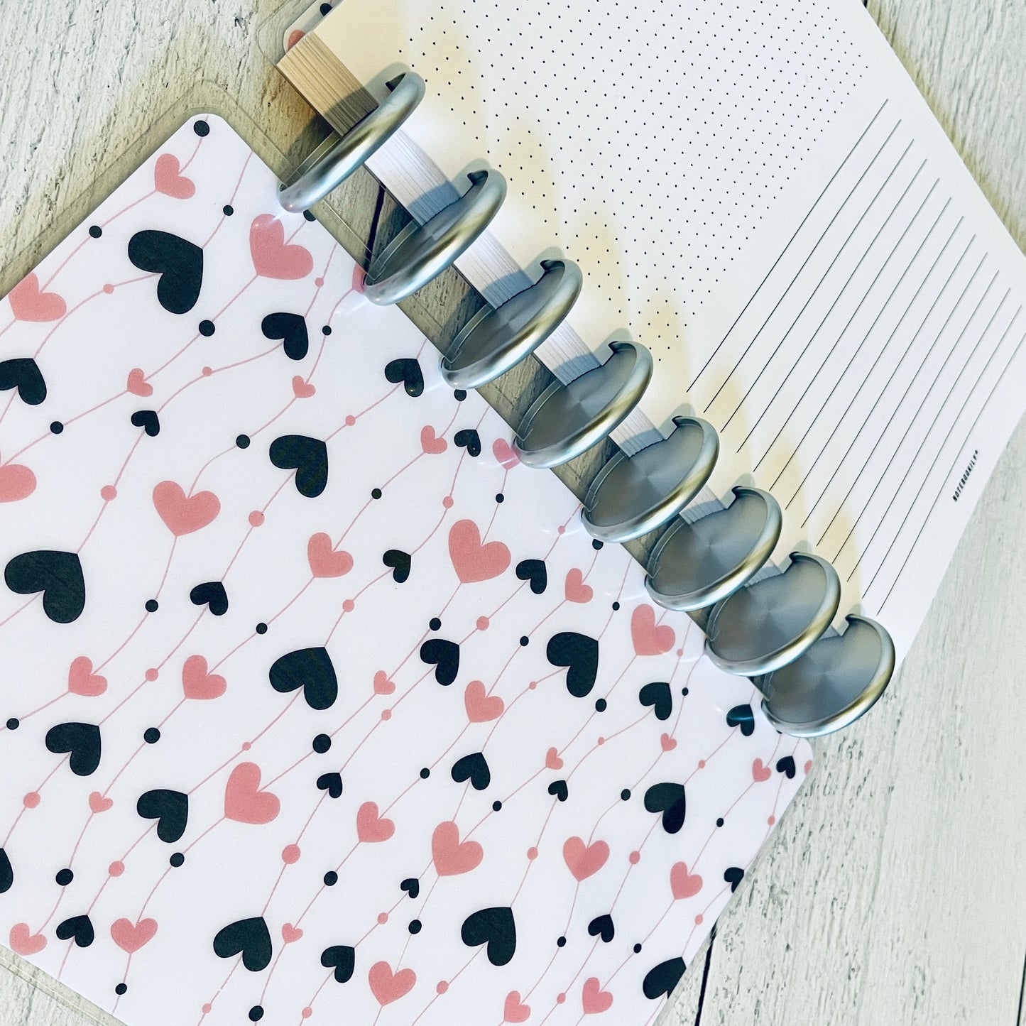 Pink and Gray Hearts Junior Discbound Planner and Notebook Covers