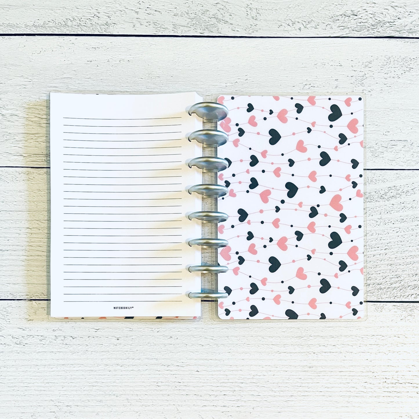 Pink and Gray Hearts Junior Discbound Planner and Notebook Covers