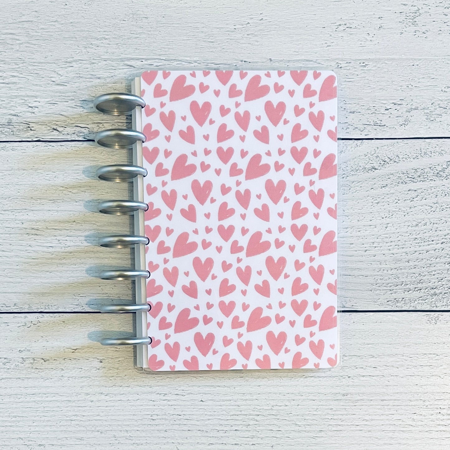 Pink and Gray Hearts Junior Discbound Planner and Notebook Covers