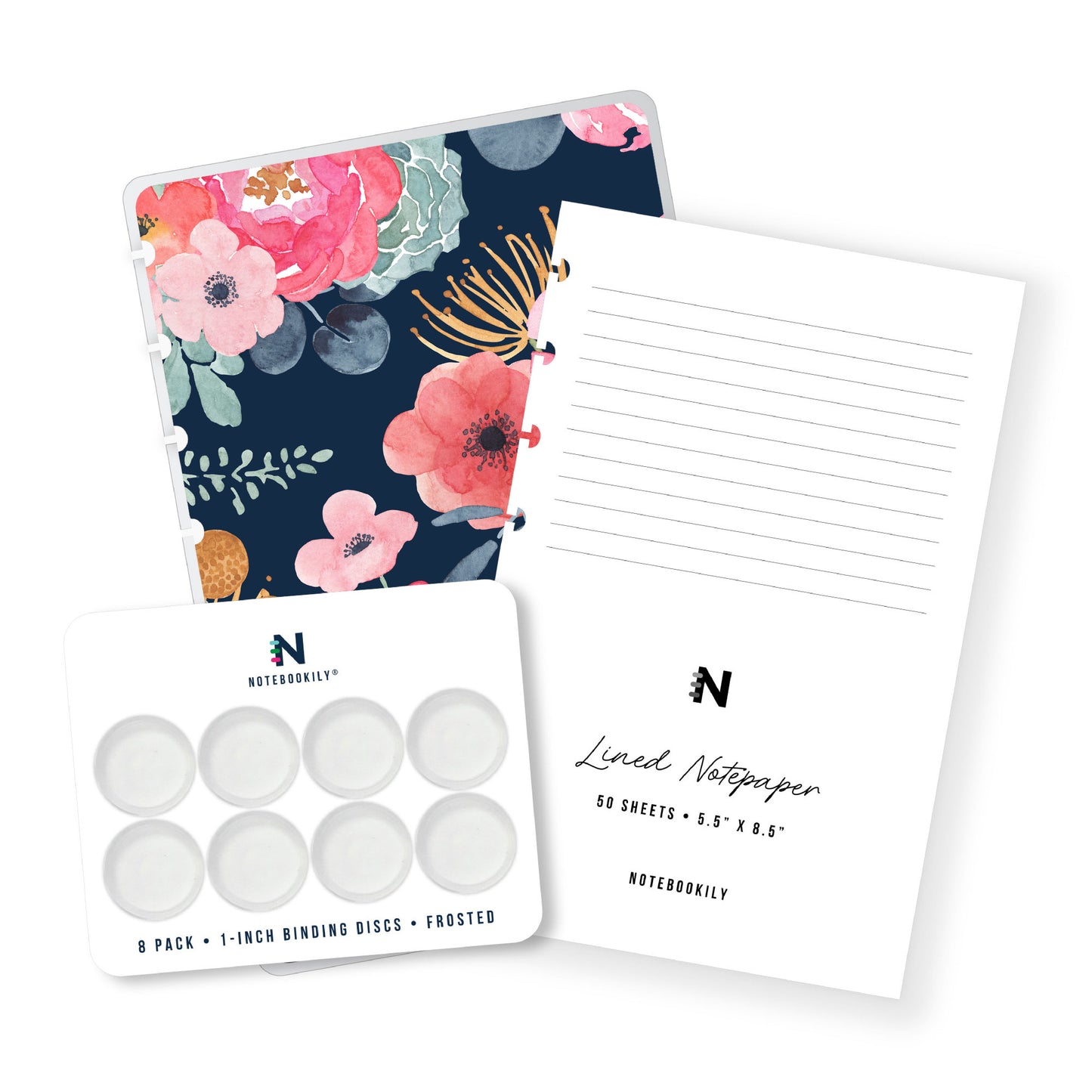 Navy Floral Discbound Notebook Kit