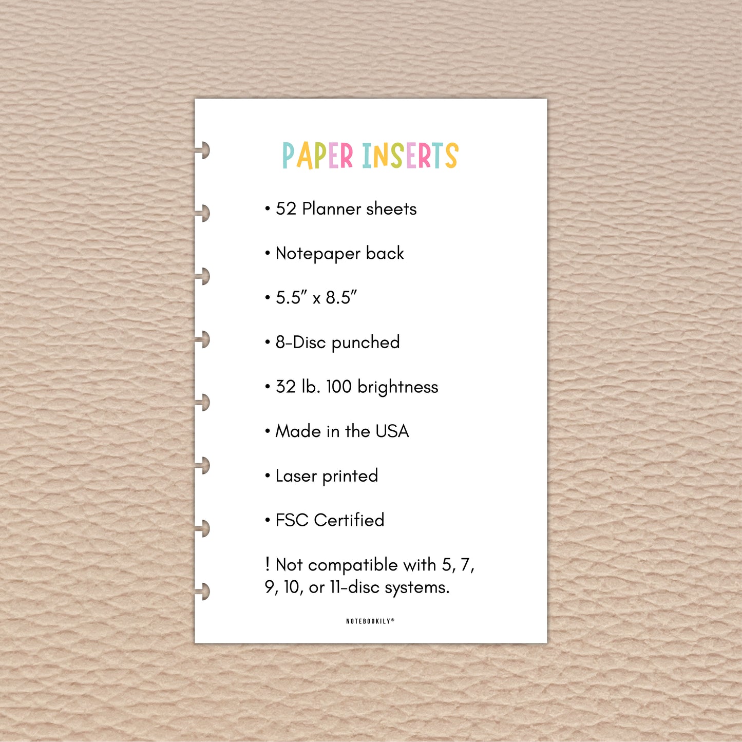 Undated Weekly Planner | Discbound Paper Inserts
