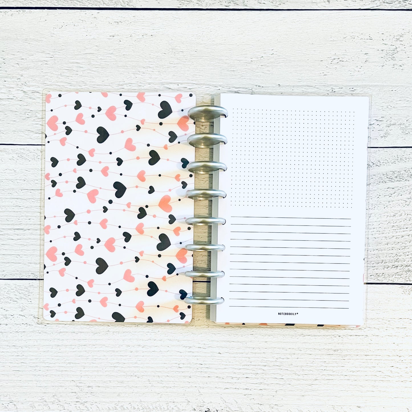 Pink and Gray Hearts Junior Discbound Planner and Notebook Covers